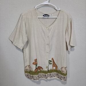 MAMTA Safari Animal Print Short sleeve Shirt Womens XL 1X Casual Boxy Summer